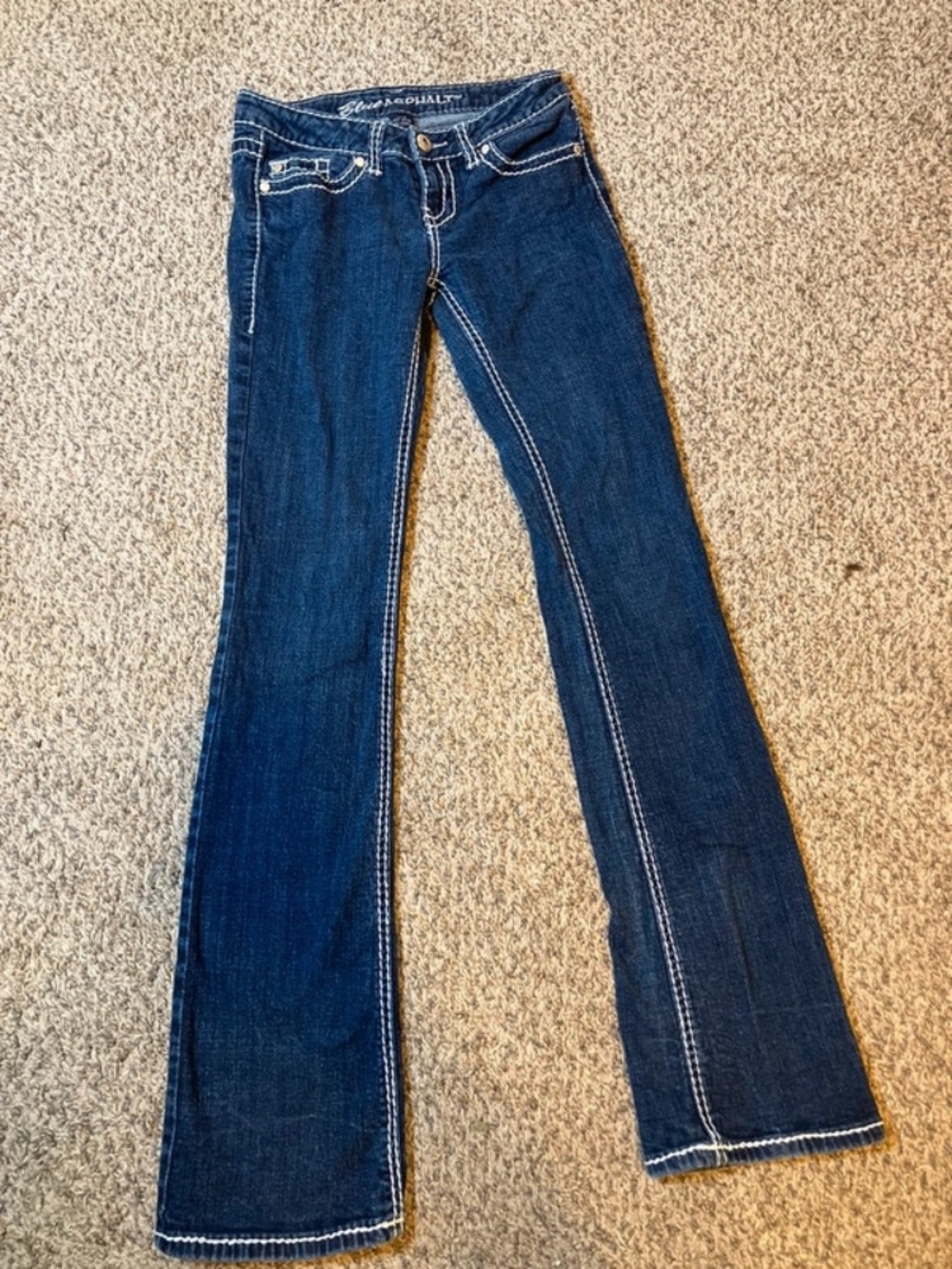 Blue Asphalt Dark Blue Flare Jeans with White Contrast Stitching 5Long